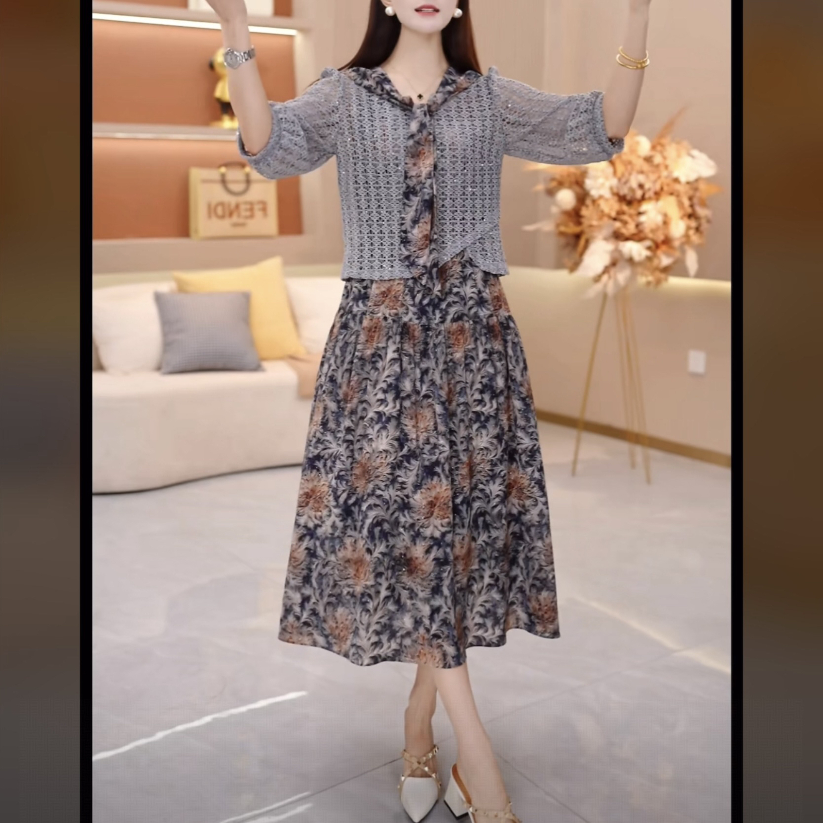 【上衣+连衣裙】SJYH3028早秋2025新款时尚优雅减龄洋气两件套裙