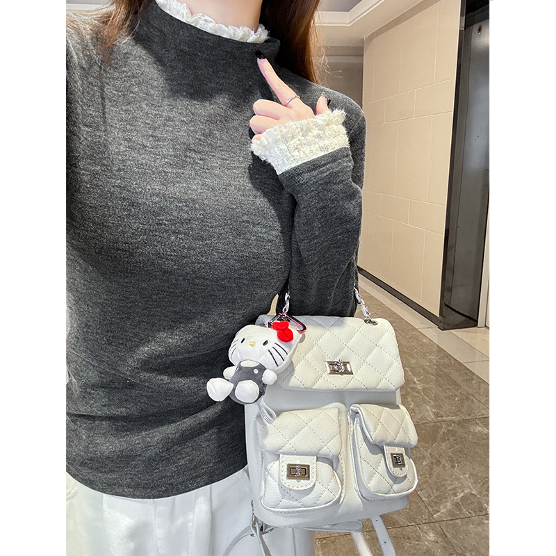 半高领蕾丝拼接洋气女士t恤秋冬新款上衣修身加绒保暖内搭打底衫