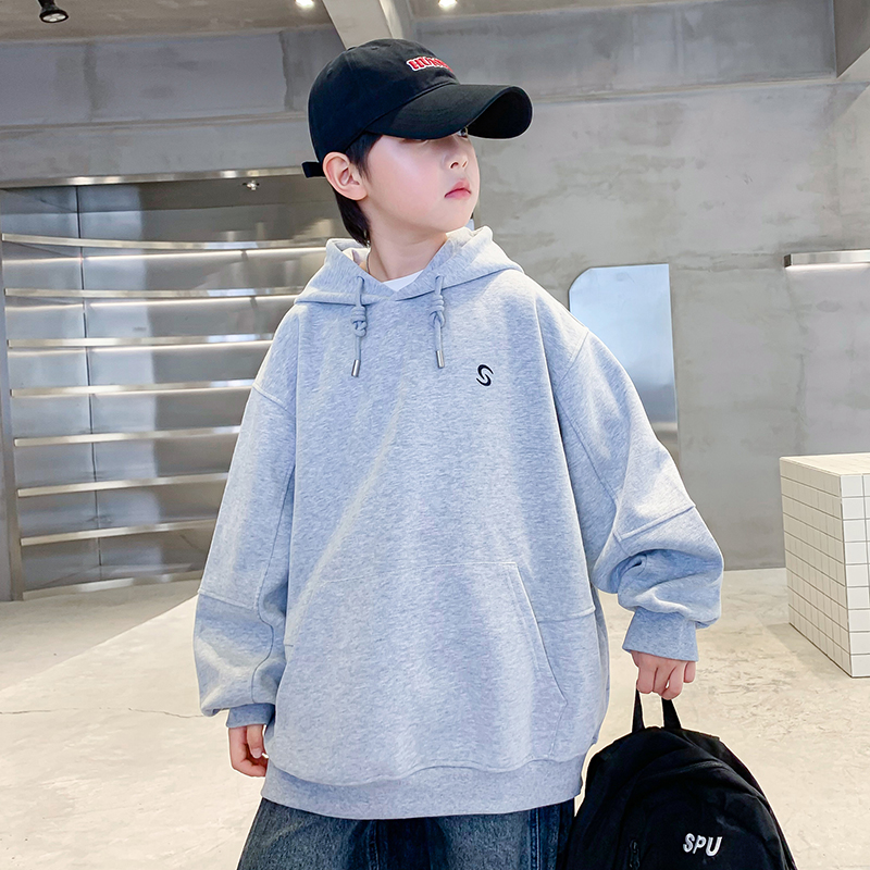 男童刺绣卫衣秋冬连帽韩版宽松中大童洋气上衣休闲百搭男孩秋装潮