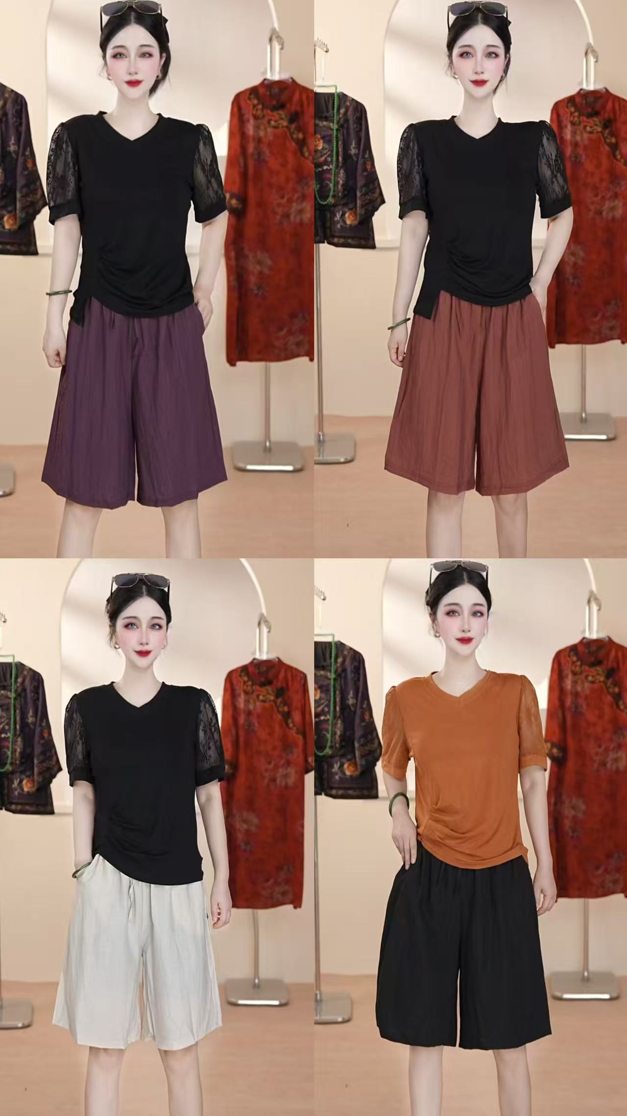 (门店礼盒装)岚缈莱塞天丝亚麻高腰夏季五分A字裤超轻亚麻短裤031