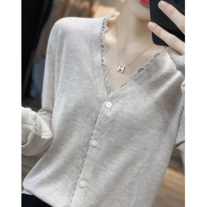 羊毛开衫女网红显瘦百搭长袖上衣宽松薄款针织衫时尚外套纯色毛衣