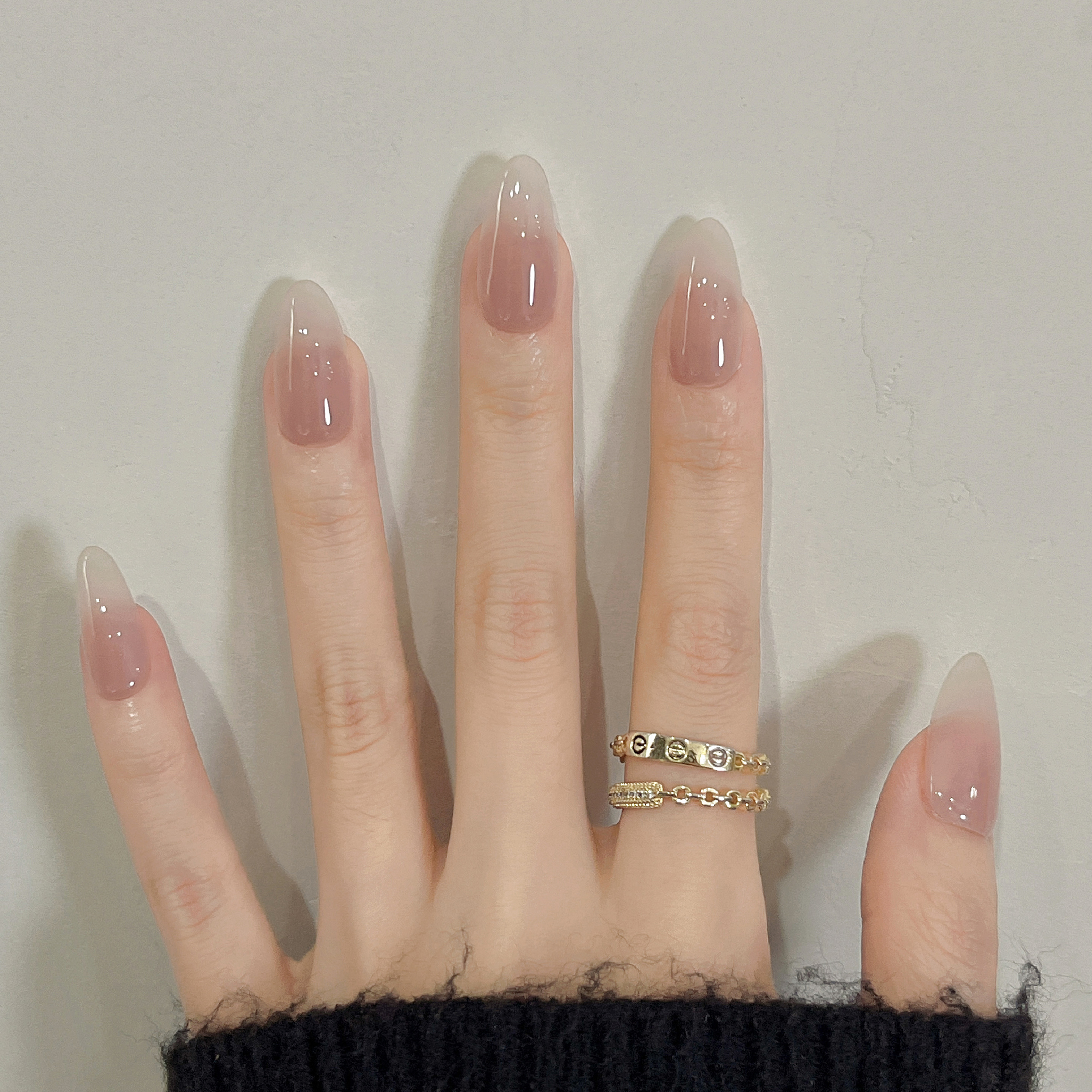 杳杳桃雾 手工穿戴甲裸色晕染渐变杏甲高级百搭简约显白美甲片