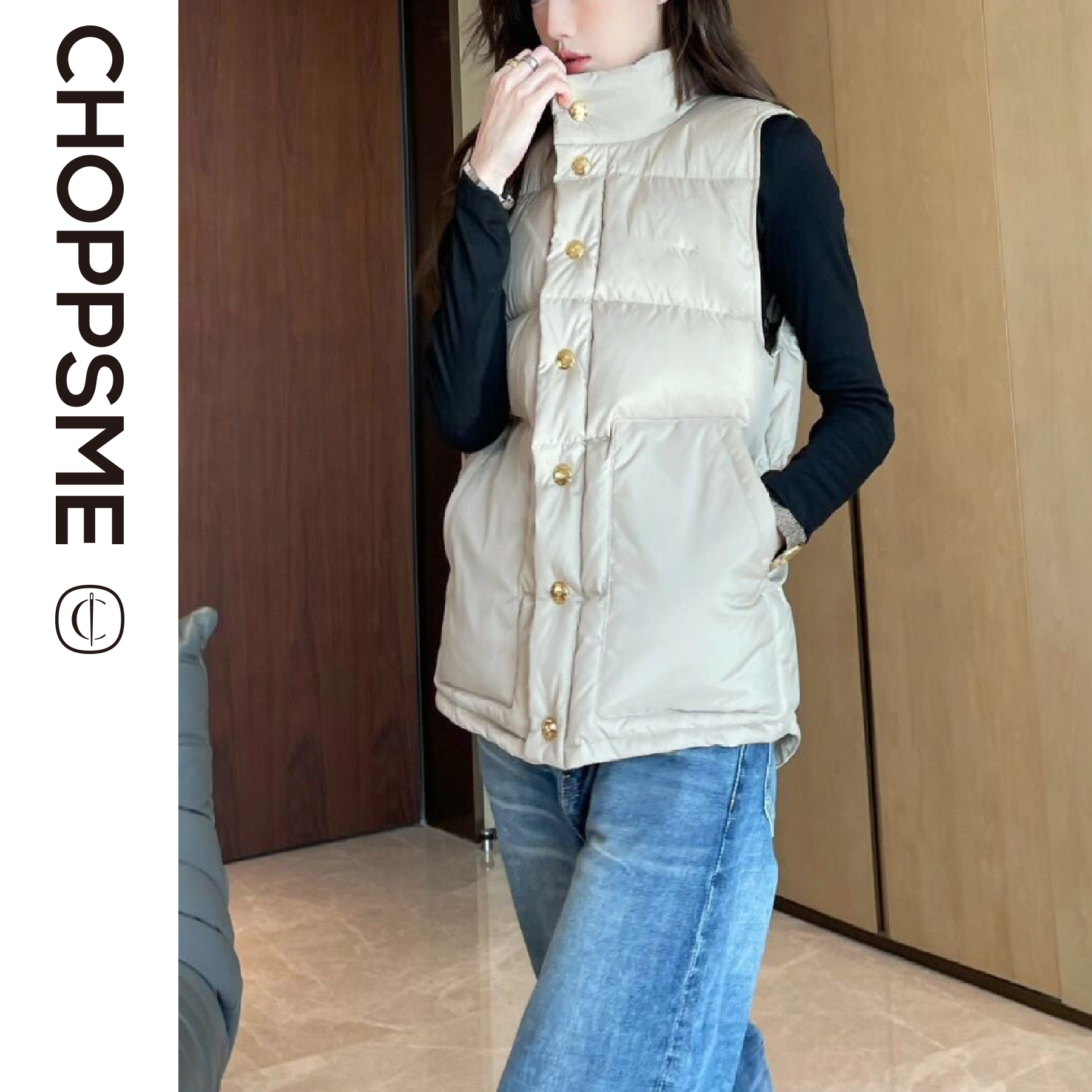 巧珀思｜8334超实穿轻质绗缝立领羽绒背心 金扣休闲保暖马甲外套