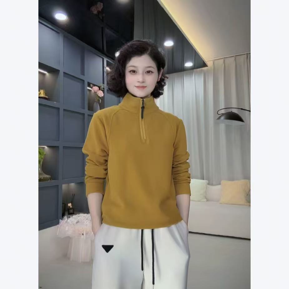 2025年秋冬显瘦休闲气质拼接双面绒上衣长袖百搭打底5650