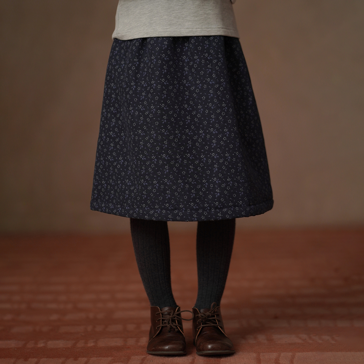 哈齿童装冬季儿童中长裙韩版碎花复古A字裙女童加厚半身裙中大童