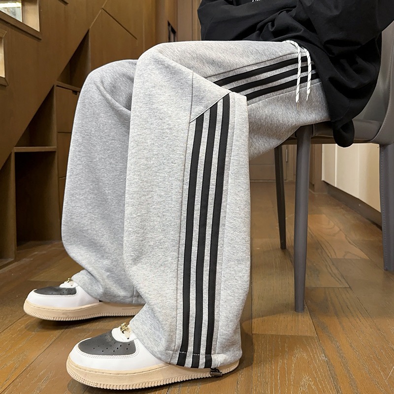 秋冬加绒宽松阔腿直筒运动裤2025新款卫裤男春秋潮牌休闲男生裤子