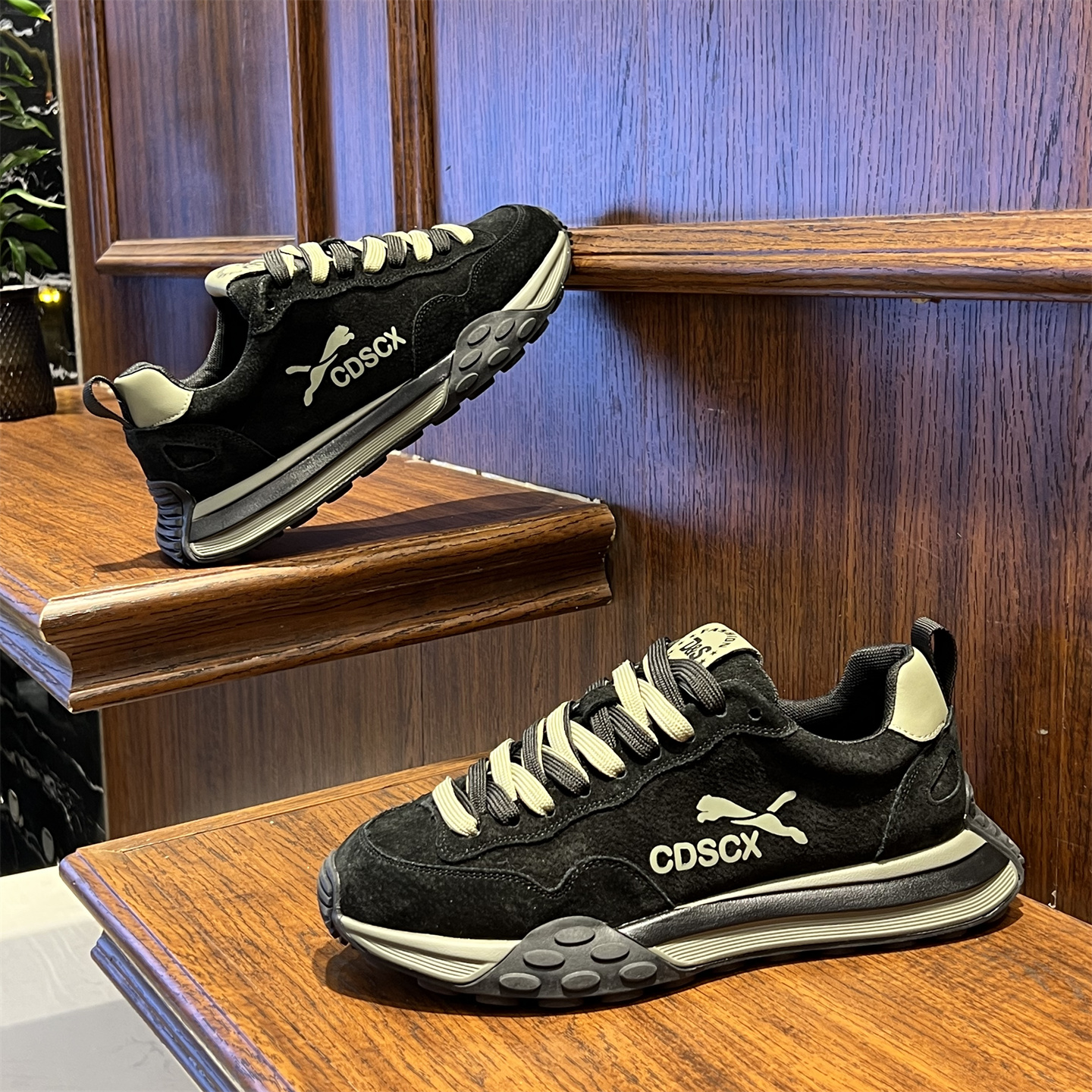 男鞋2025冬季新款反毛皮透气休闲鞋百搭增高厚底运动鞋潮流阿甘鞋