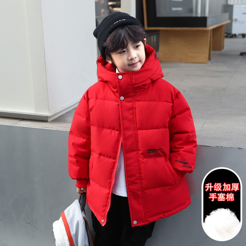 男童冬装加厚红色棉服2026新款中大童儿童本命年棉袄冬季棉衣外套