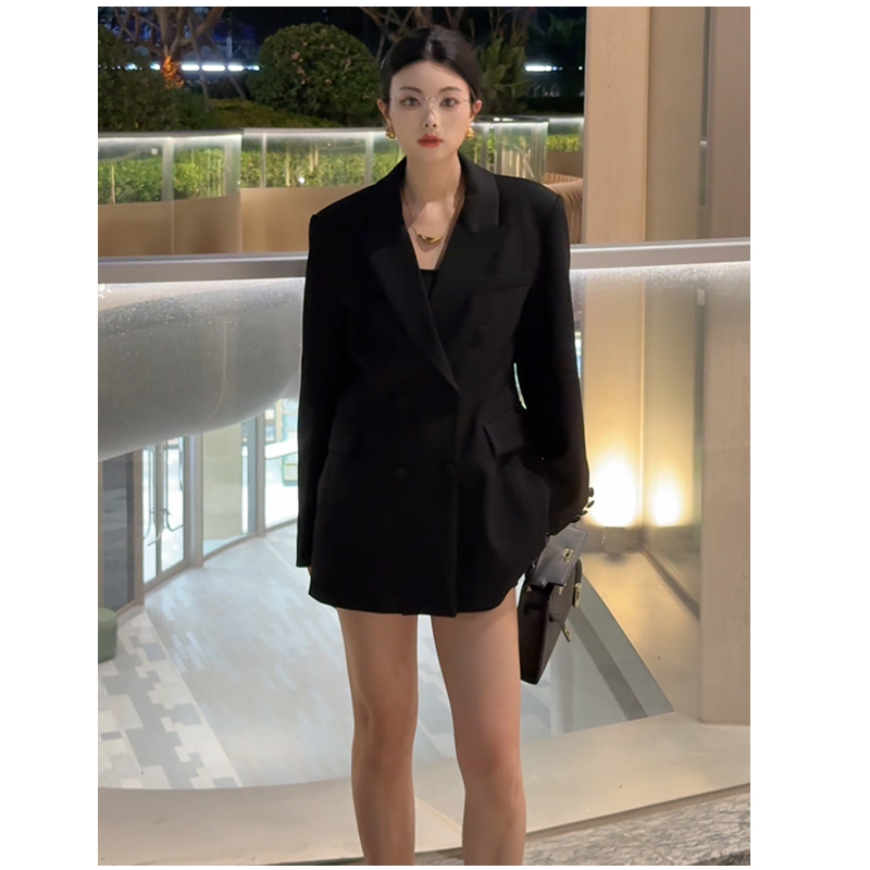 西装时尚休闲外套女高级感黑色收腰显瘦双排扣气质秋冬西服上衣