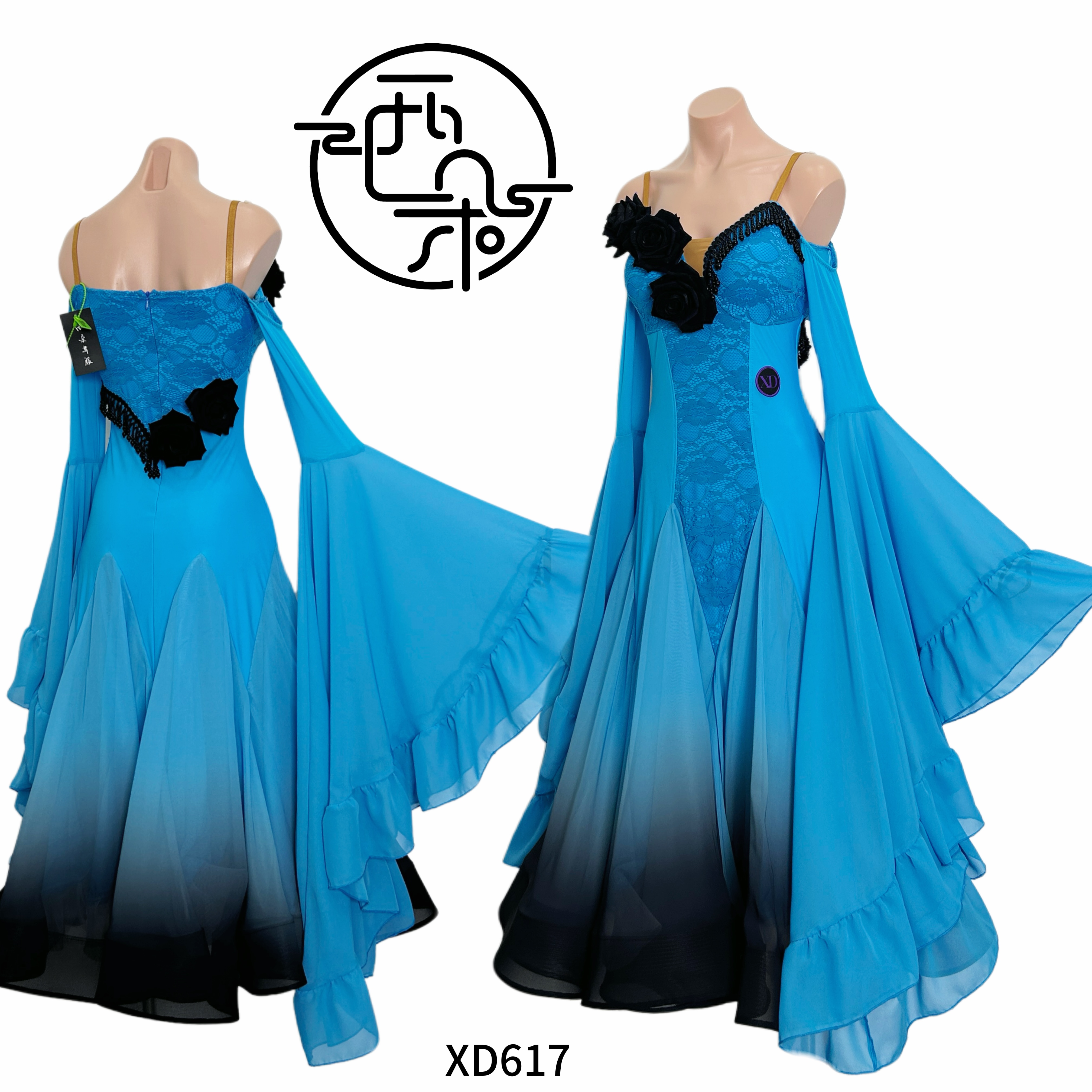 西朵舞服渐变色花朵珍珠蕾丝气质款女士新品摩登舞表演裙XD617