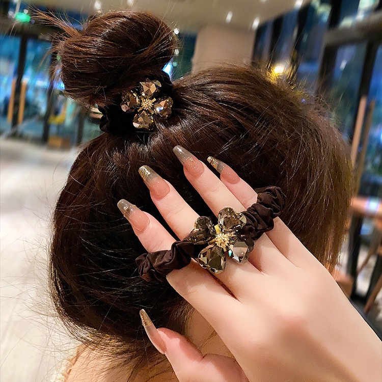 新款气质四叶草水钻发圈女韩版马尾发绳扎丸子头皮筋百搭头绳发饰