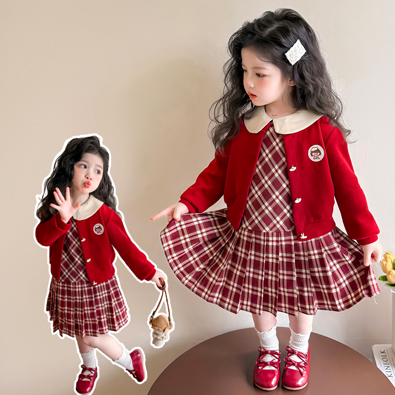 女童连衣裙套装2025新款儿童春秋装韩版洋气女宝宝春季甜美两件套