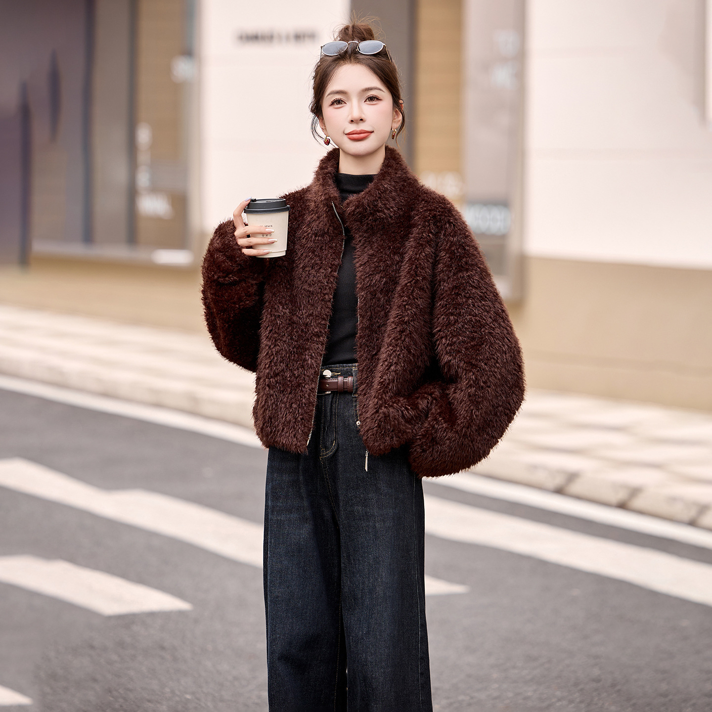 2025秋冬季新款女装高级感时尚简约百搭保暖毛毛大衣外套5525上衣