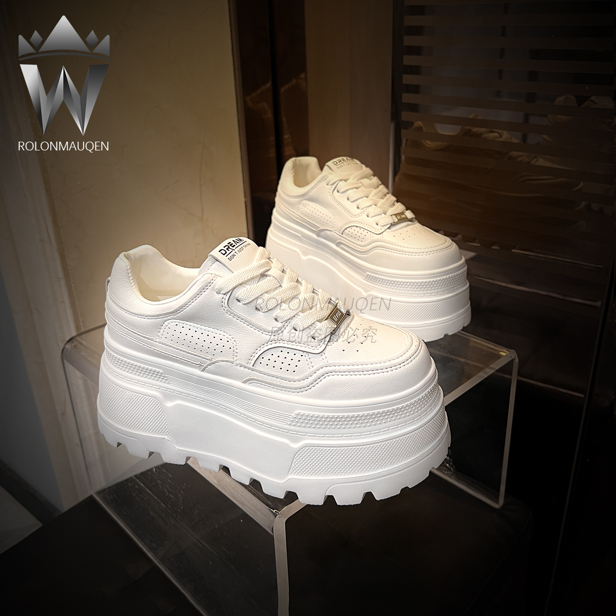 劳伦麦昆厚底小白鞋女2025夏秋百搭增高透气板鞋休闲学生运动鞋