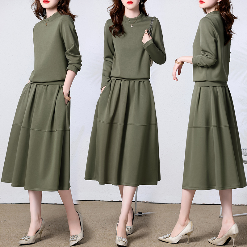 长袖连衣裙套装女2025秋秋装新款高级感宽松休闲卫衣半身裙两件套