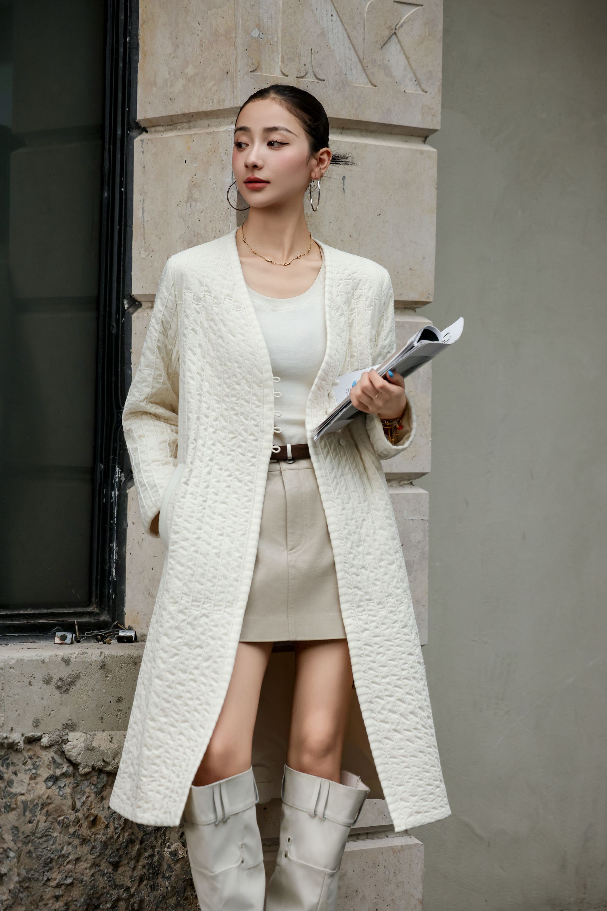 NAMP2025秋冬上新中长款蚕丝服设计师女款上衣轻奢