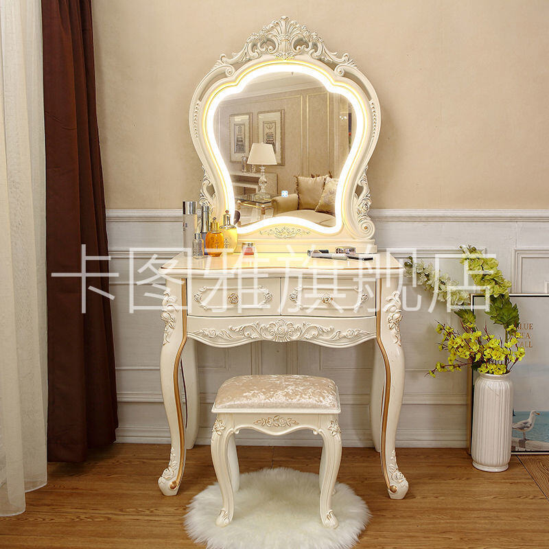 化妆桌欧式梳妆台卧室网红化妆台公主ins小户型多功能梳妆桌田园