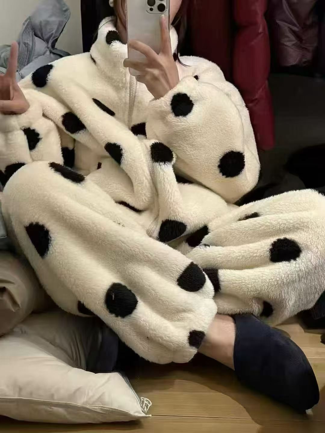 【miu系千金】25冬季波点珊瑚舒棉绒家居服保暖睡衣女长袖长裤