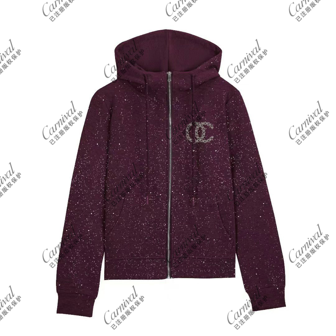 2025秋季新款女款外套烫钻重工连帽拉链宽松休闲运动卫衣9913#