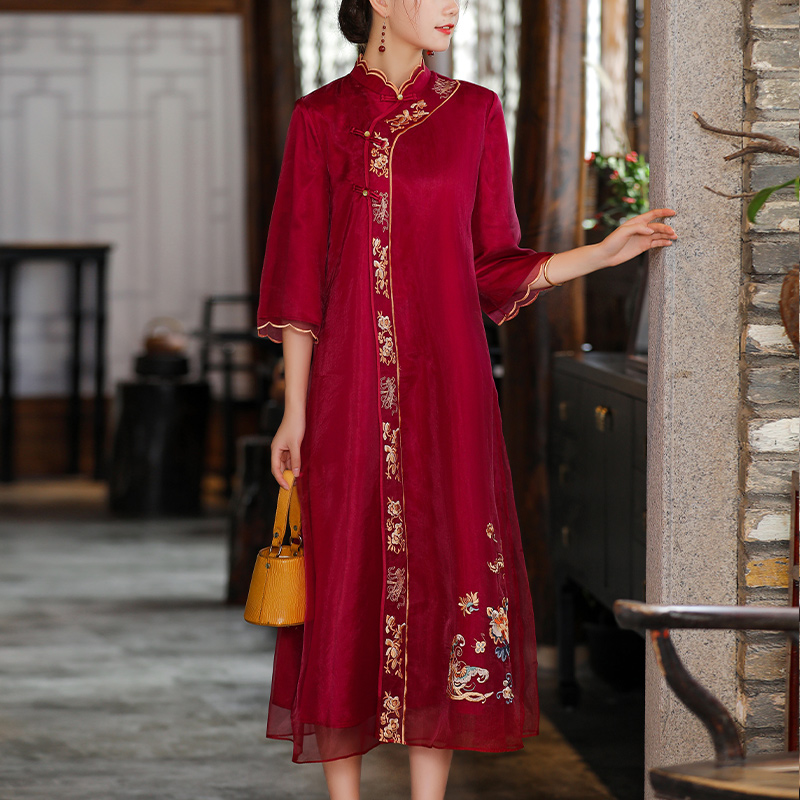 年轻喜婆婆婚宴装结婚喜服平时可穿旗袍高端婚礼妈妈礼服高贵夏季