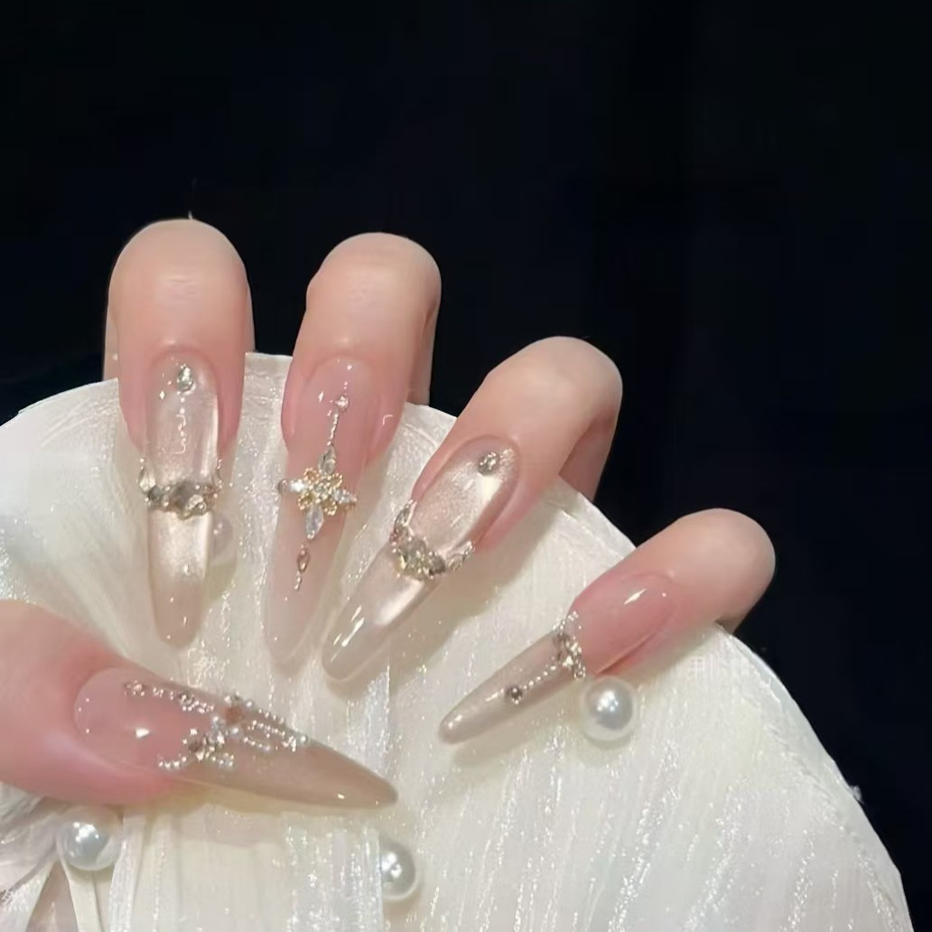 [香槟烛台]纯手工长款穿戴甲碎钻珍珠显白高质量穿戴甲片高级感