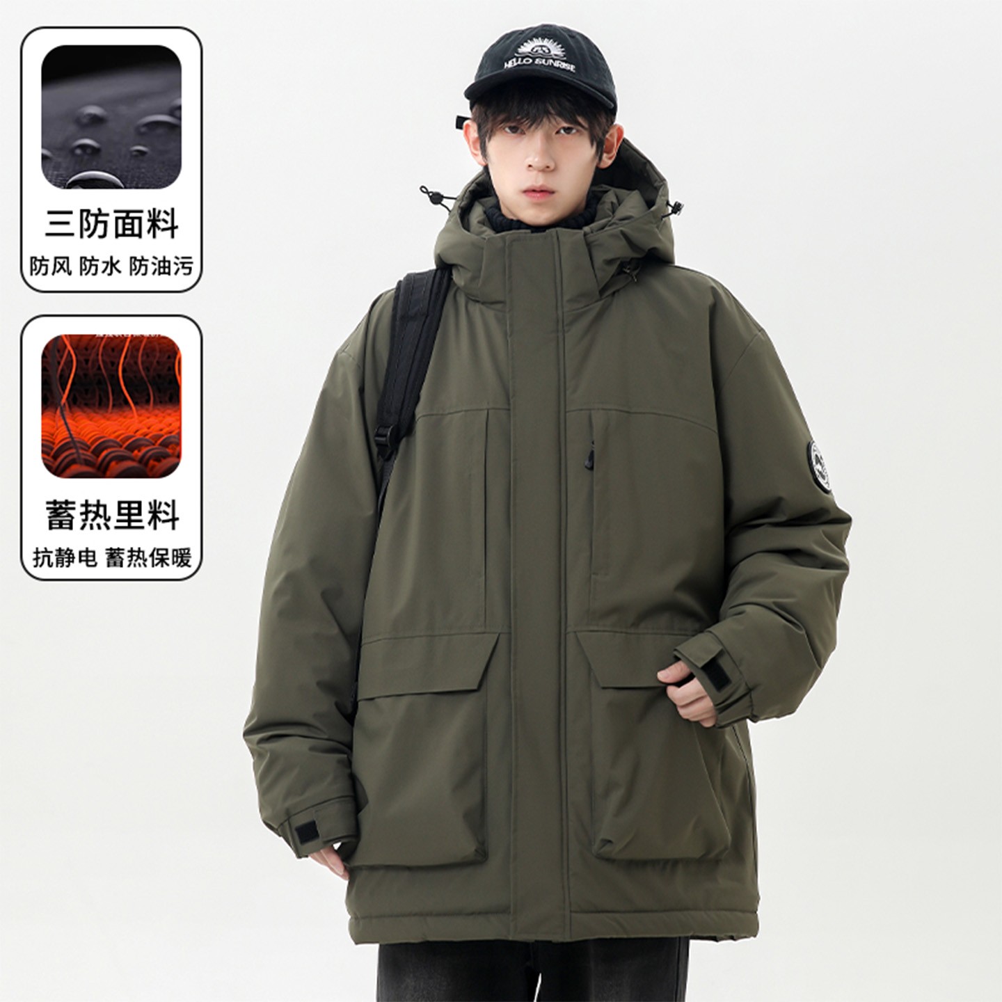 大码工装棉衣男冬季加厚夹克棉服保暖冲锋衣胖子宽松中长款外套