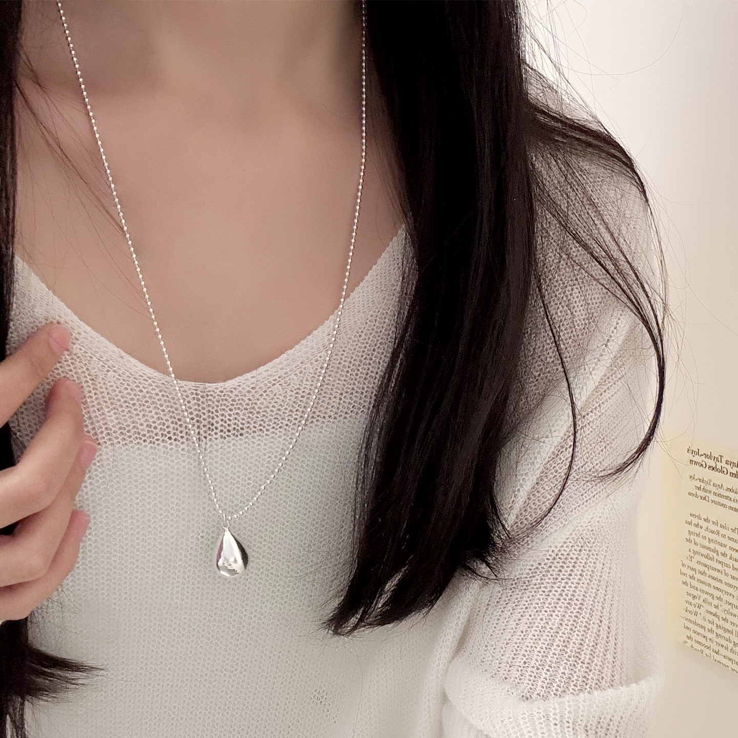 坠链均925银 设计感水滴项链女生轻奢长款吊坠锁骨链简约百搭颈链