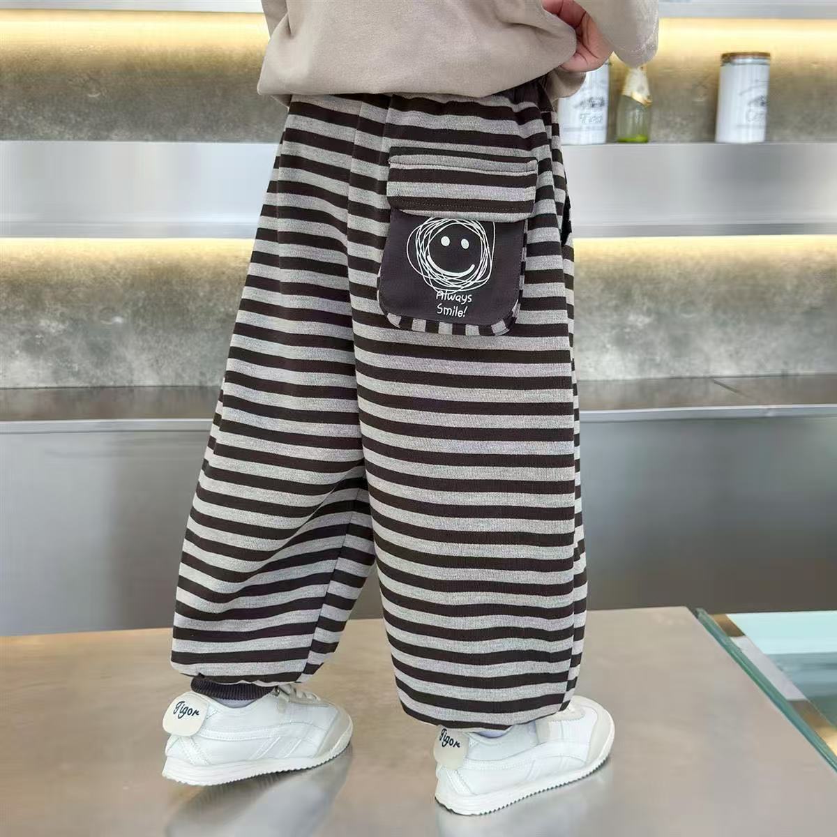 男童秋冬裤子2025新款洋气儿童时髦运动卫裤女宝宝加厚条纹休闲裤