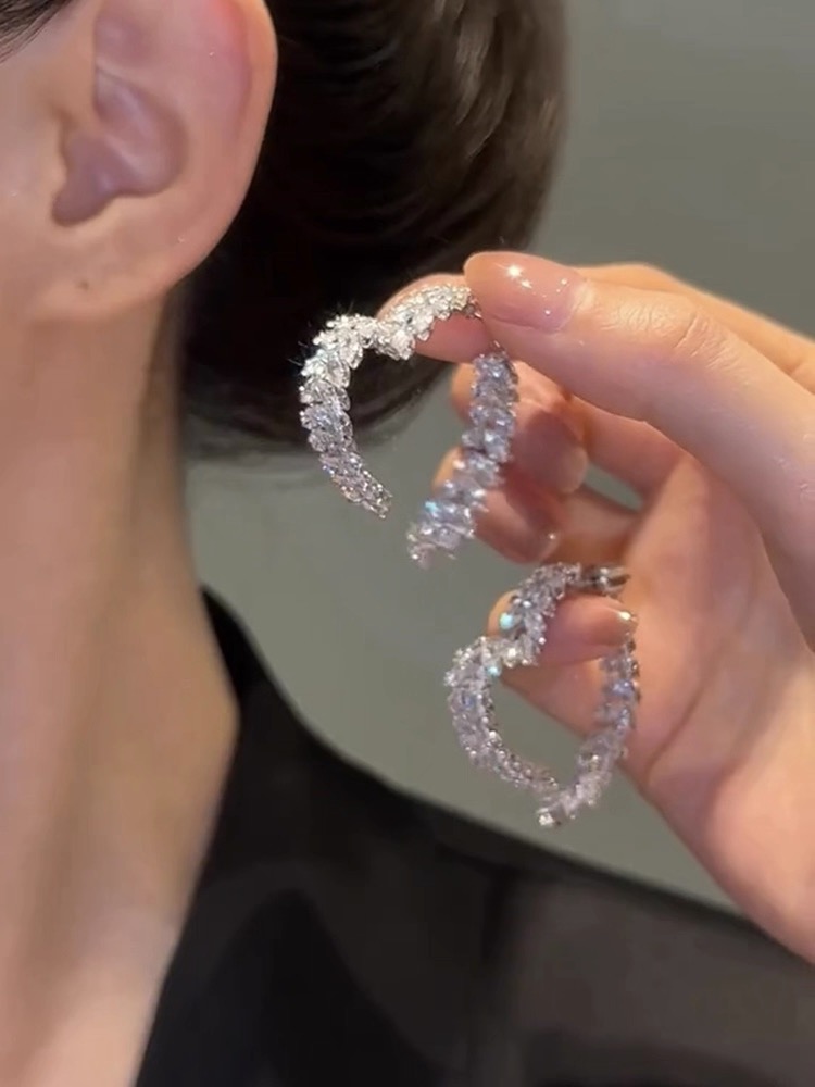 铜合金锆石耳饰 2025新款爆款耳钉百搭时尚精致满钻气质耳饰耳环