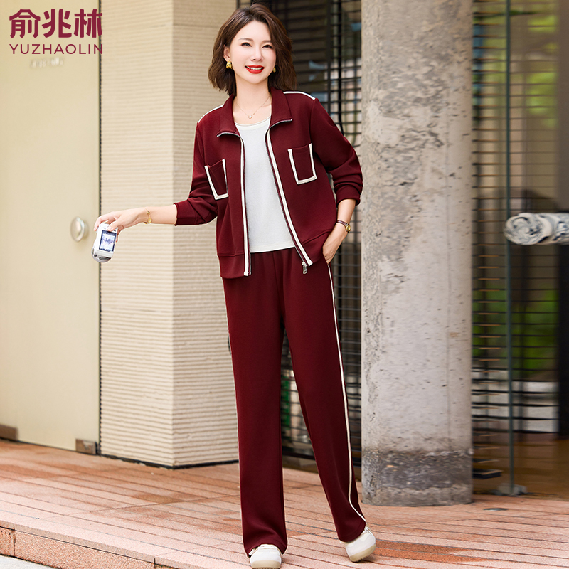 俞兆林妈妈秋装洋气休闲套装中老年女装春秋运动服外套上衣两件套