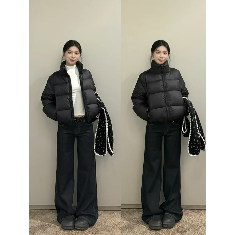 黑色短款羽绒服女款冬季2025新款小个子轻薄立领外套肯豆冬天穿搭
