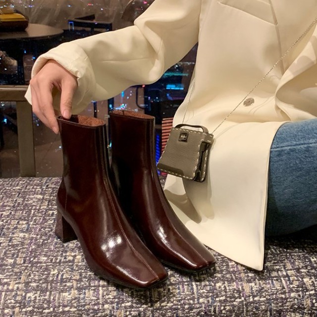 葡萄妈同款法式真皮酒红色拉长腿型显瘦2025高级感精致洋气小短靴