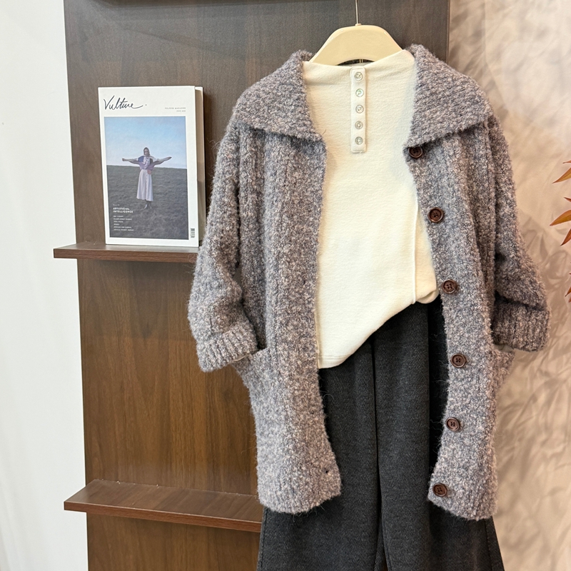 【现货】leomama女童时髦针织开衫外套秋冬儿童加厚毛衣外套中长款