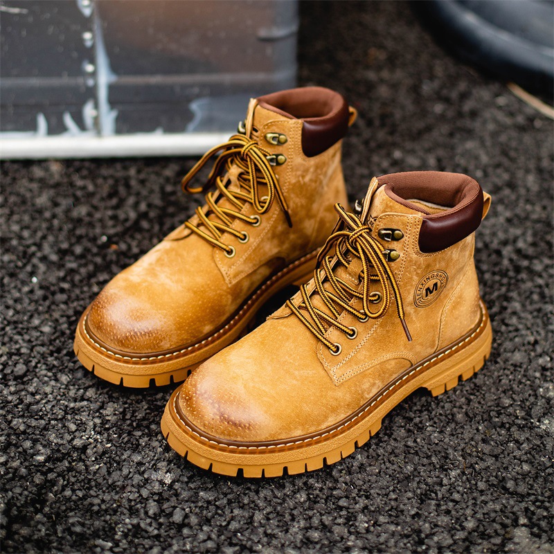 【英伦气质款】男款真皮高帮风短靴秋季复古工装登山男士户外大黄靴