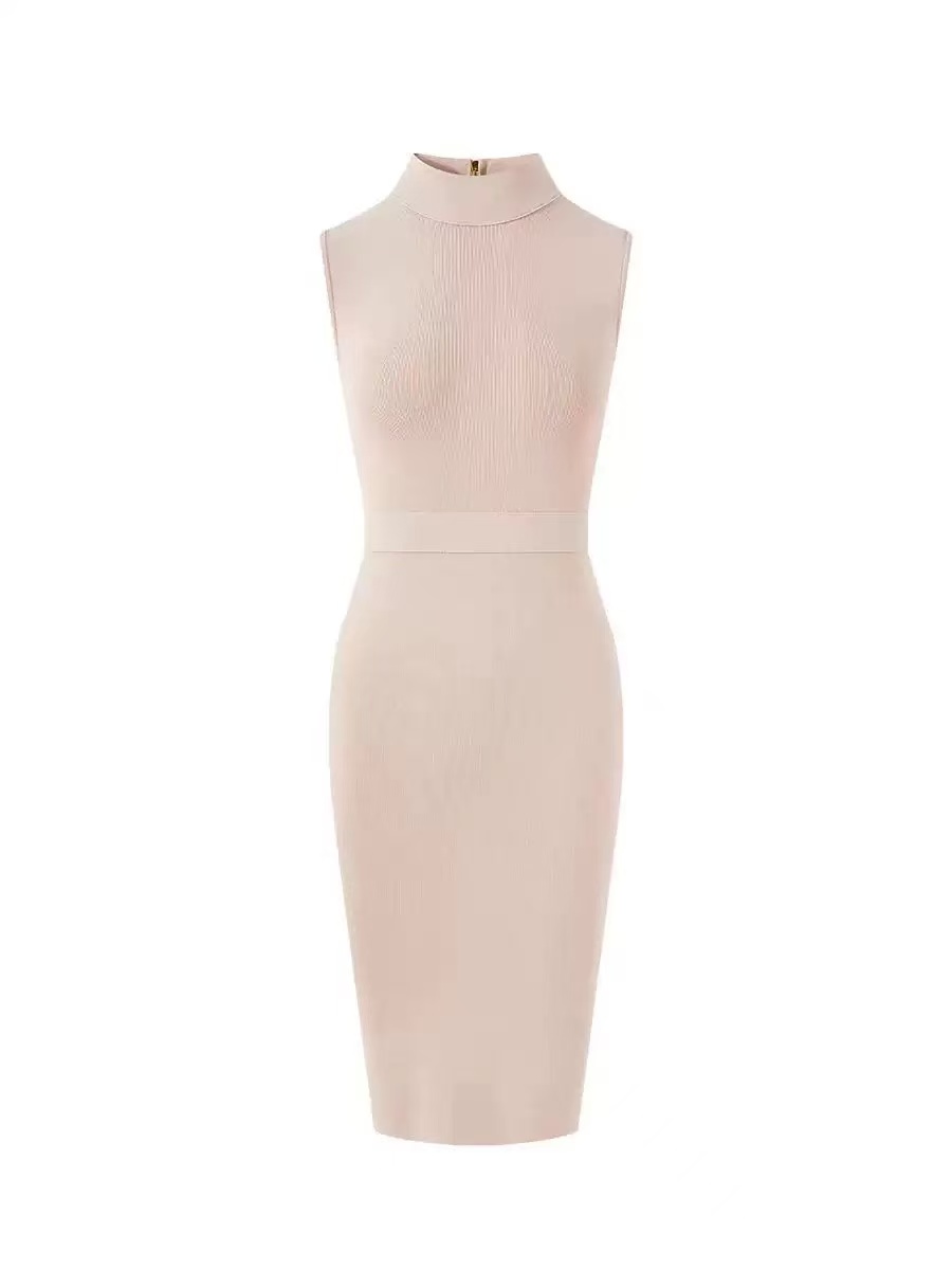 夏季新款女士连衣裙小高领修身包臀辣妹连衣裙女性感无袖连衣裙