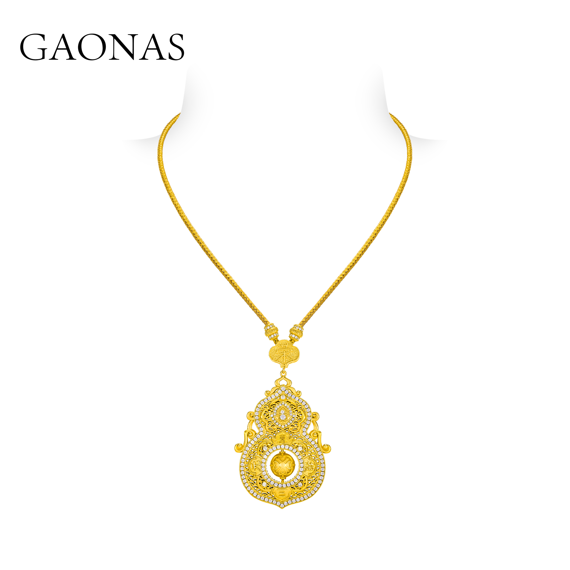 GAONAS 铜合金合成锆石项链 古韵今风时尚新中式金色项链11386XGO