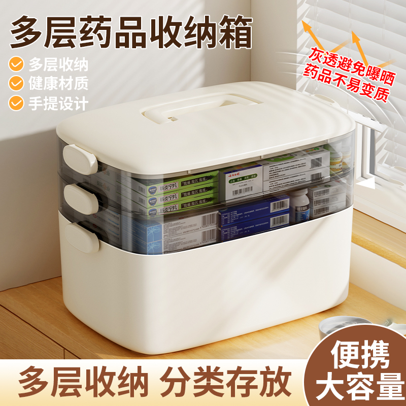药箱多层家用医疗箱大容量药品收纳箱分格收纳盒透明分装盒便携式