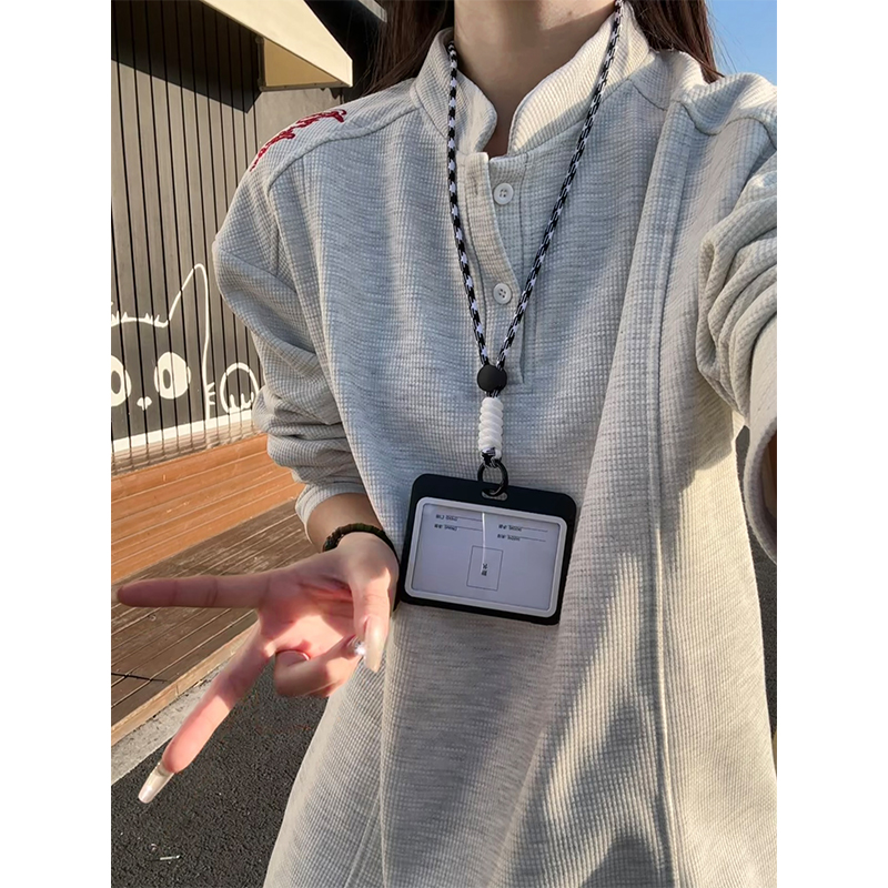 白花灰亨利领正肩刺绣卫衣男款boxy版型重磅设计加绒加厚长袖t恤