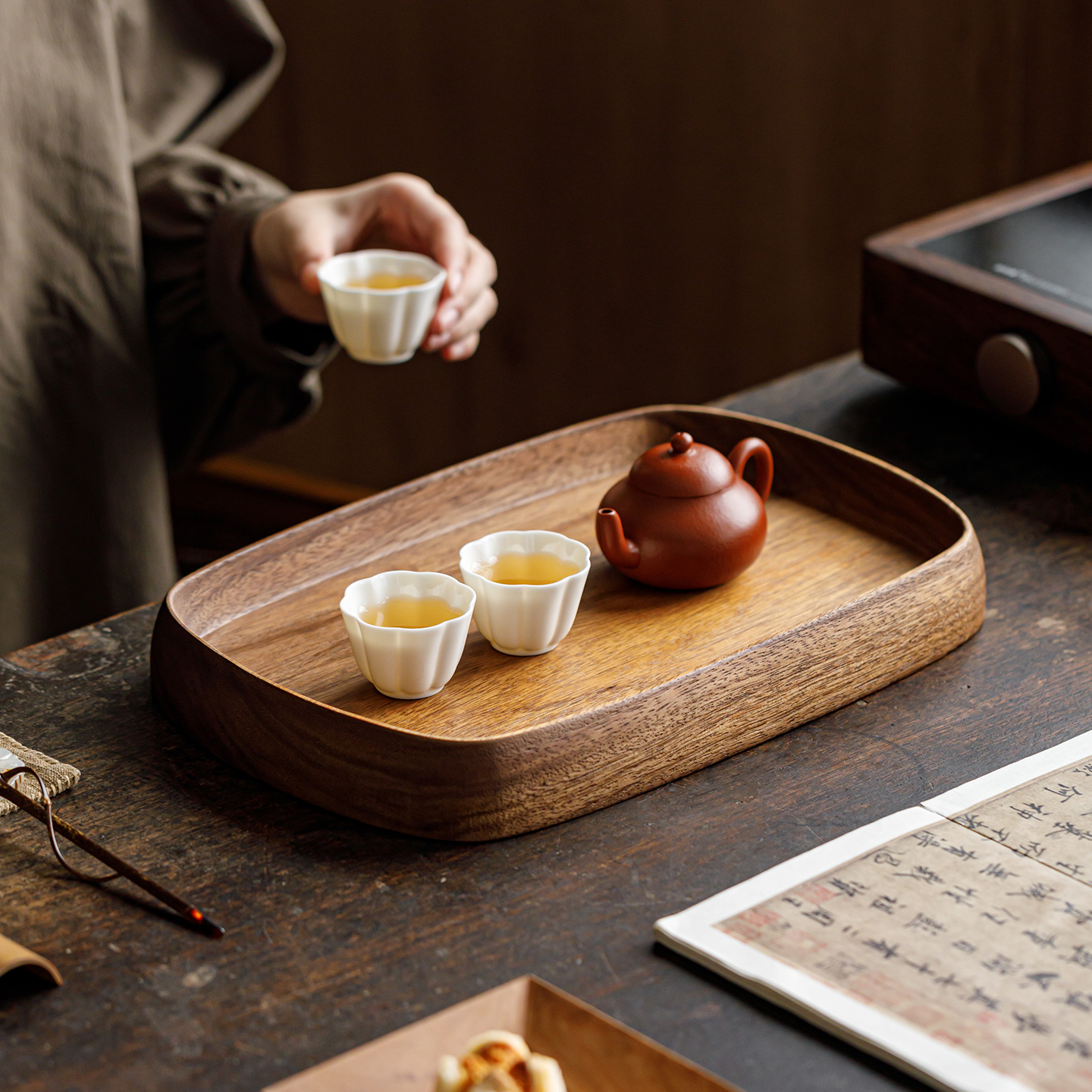 胡桃木茶盘圆角托盘木质中式家用茶杯托盘干泡盘轻奢高档点心盘