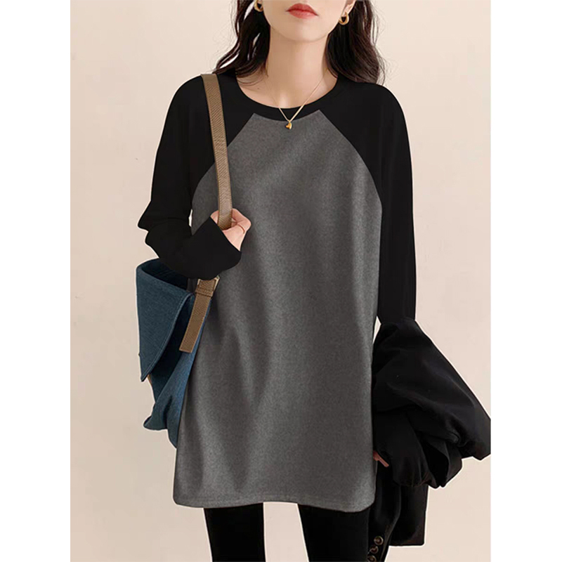 搭配鲨鱼裤的上衣春秋冬新款遮屁股长袖t恤女中长款包臀卫衣内搭