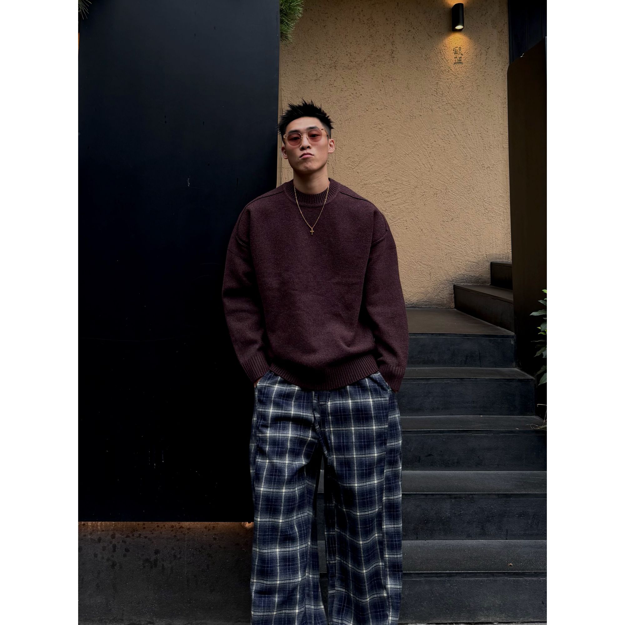 SFANG 秋冬季美式简约慵懒老钱风男士圆领针织上衣复古保暖毛衣男