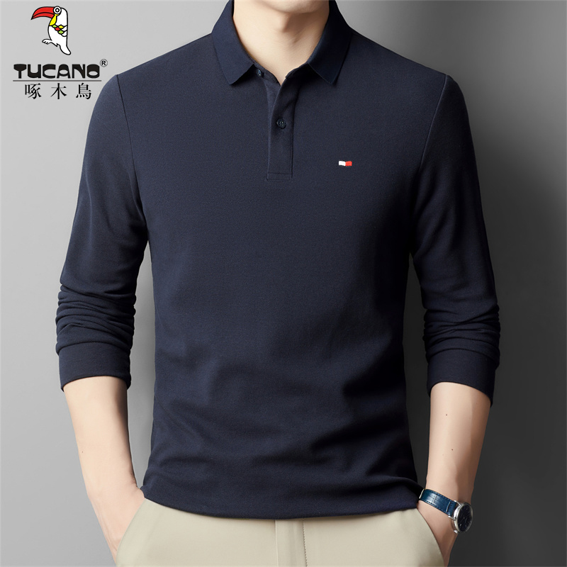 啄木鸟男士长袖POLO衫男春秋季新款商务百搭休闲打底纯棉T恤男款