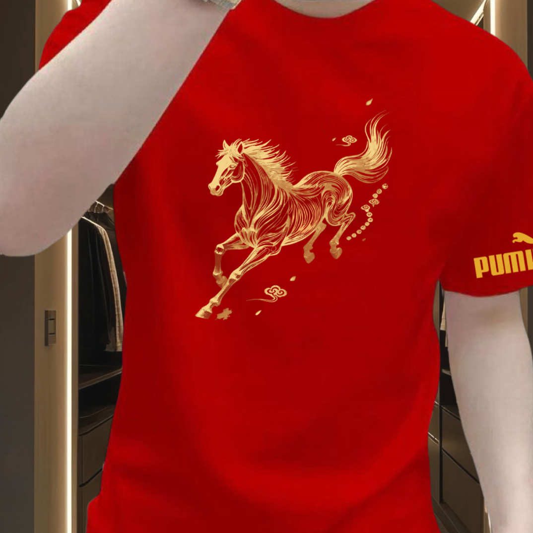 2026新款纯棉短袖潮牌夏季马年印花纯棉短袖T恤宽松圆领T恤男半袖