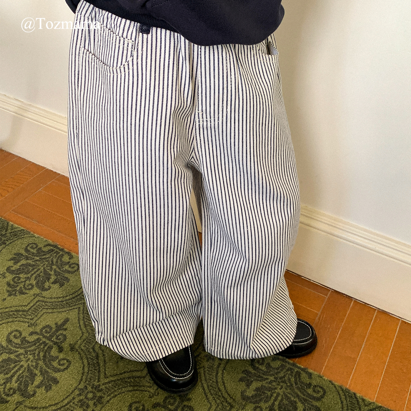 豆几妈 8/7儿童腰头拼接直筒休闲裤女童竖条纹牛仔裤男童秋款裤子