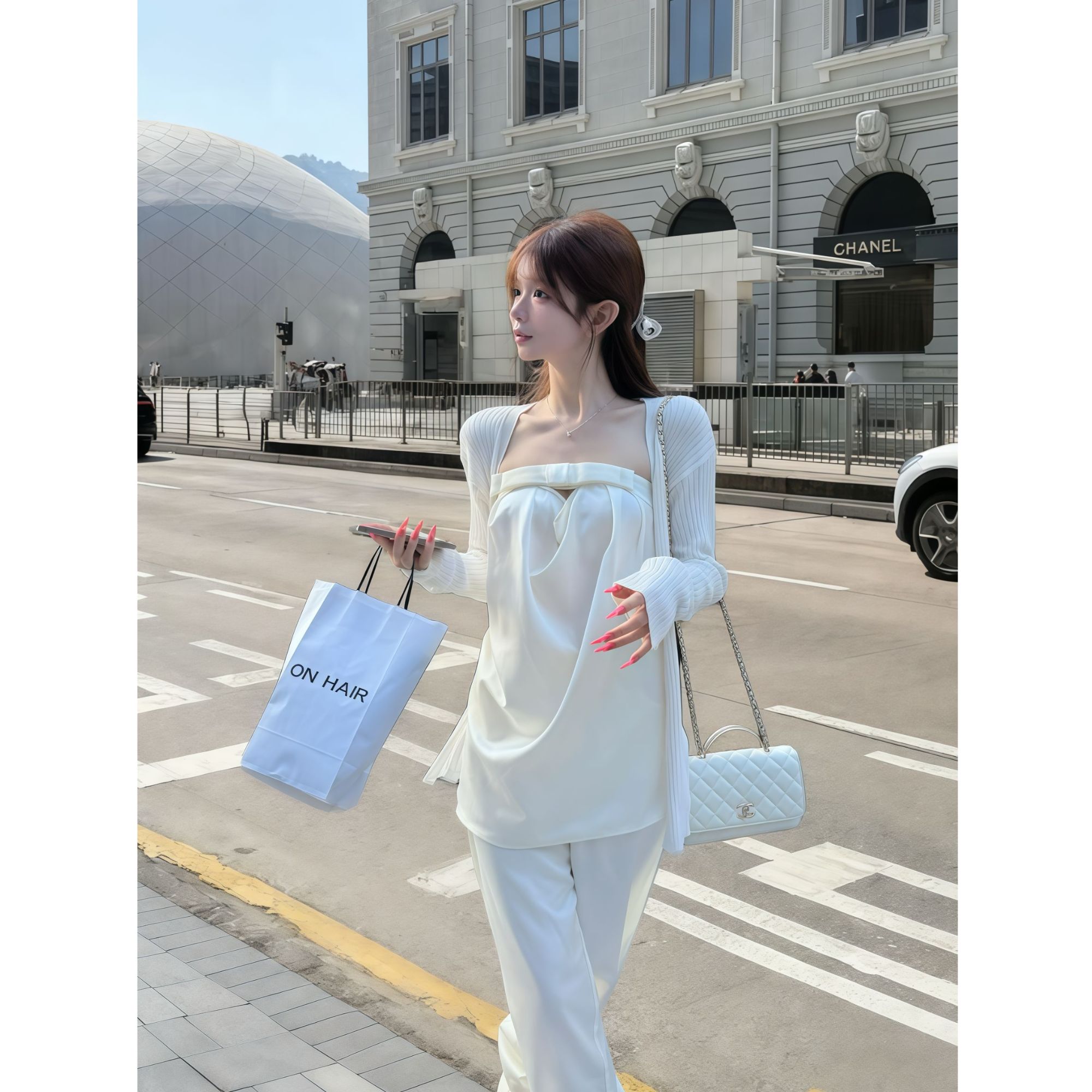 【日落浪漫】2025秋季新款设计感修身显瘦时尚抹胸上衣配休闲裤套装