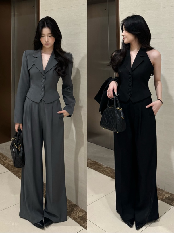 PANPANSTUDIO【好莱坞甜姐】职场通勤阔腿裤西服西装套装显瘦穿搭