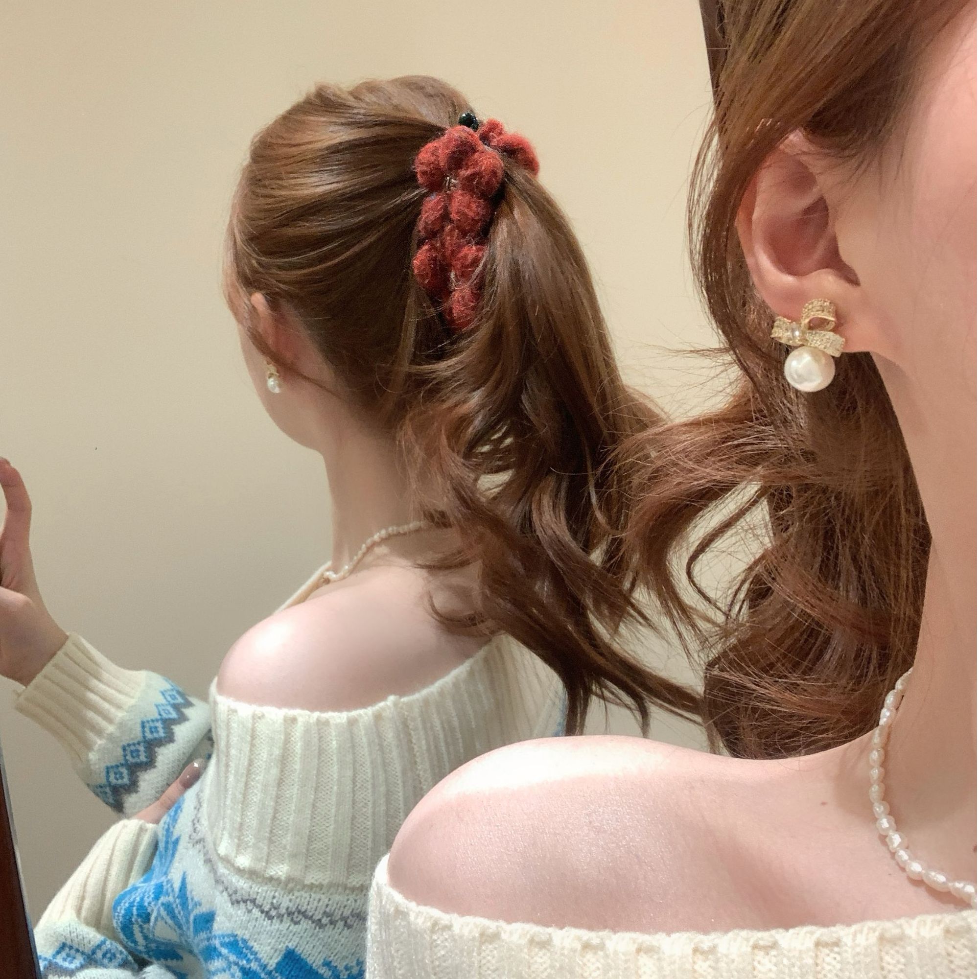 手工编织毛绒花朵发夹香蕉夹大号女马尾竖夹抓夹秋冬发饰可爱