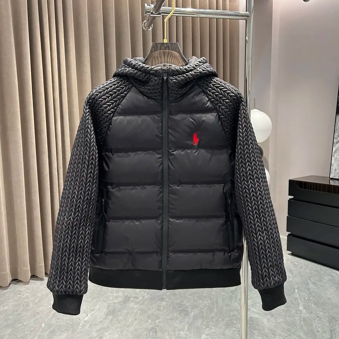 欧洲站轻奢时尚麦穗拼接棉服男冬季潮流设计款连帽棉衣外套