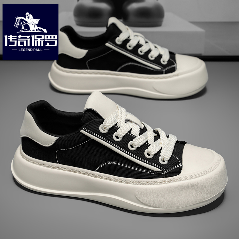 传奇保罗正版帆布鞋男冬季运动增高板鞋中学生黑色潮流经典休闲鞋