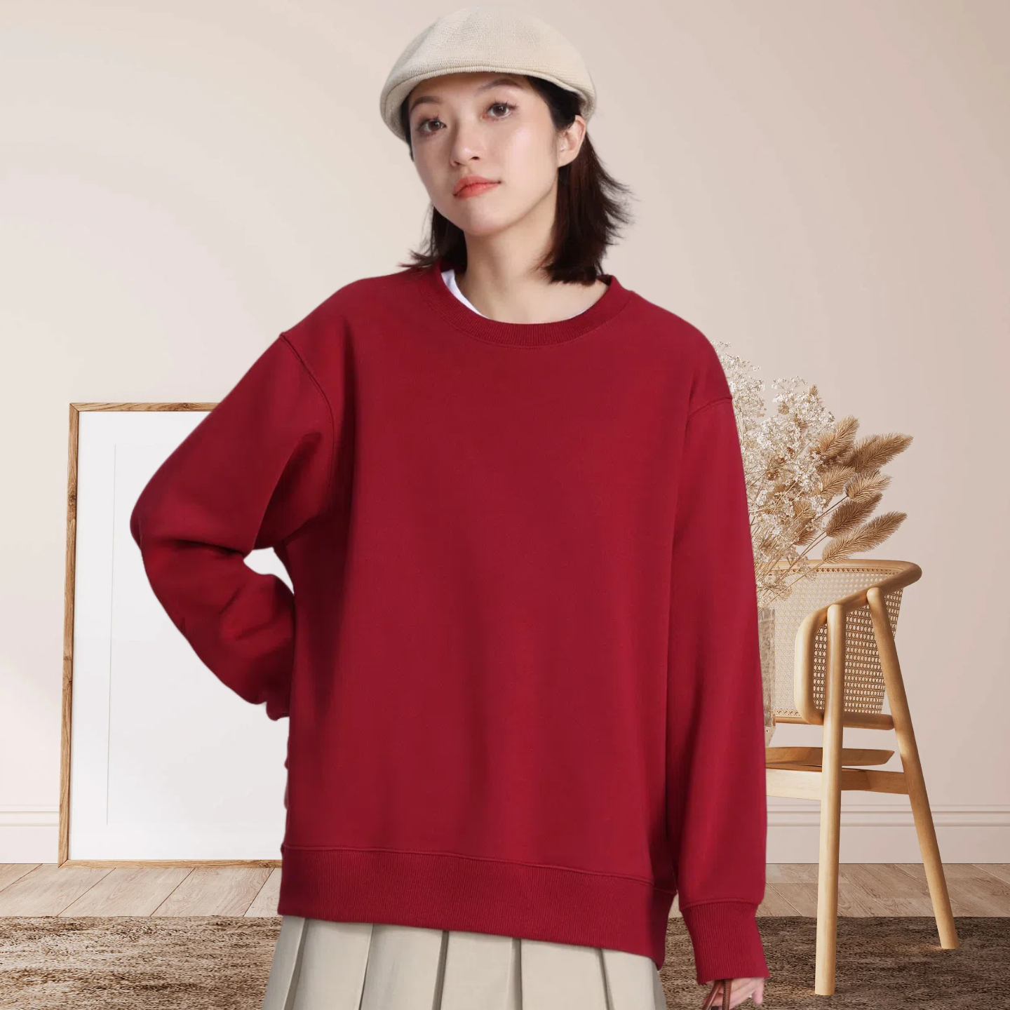 长袖纯棉卫衣女2025春秋冬新款ins慵懒风宽松中长款休闲打底上衣